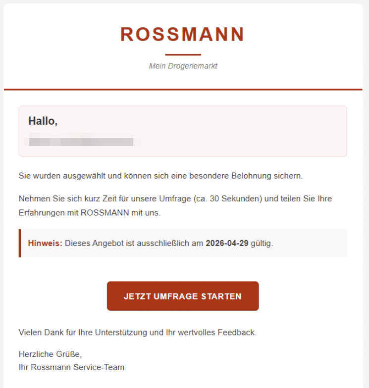 Screenshot: Betrug mit Rossmann-Medcare-Kit
