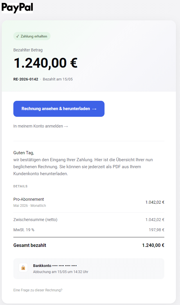 Screenshot: Phishing im Namen von PayPal