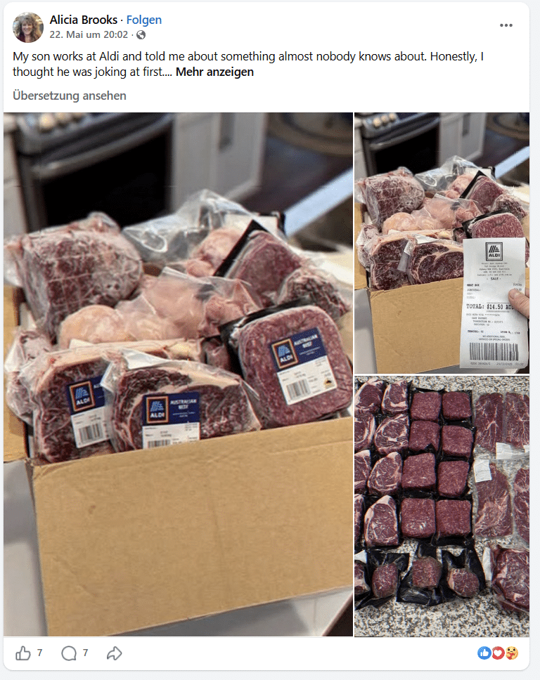 Aldi-Fleischpaket für Senioren als angebliches kostenloses Angebot
