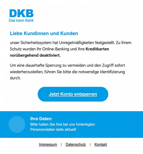 Screenshot: Kontosperre-Masche mit DKB-Logo