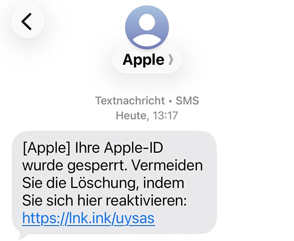 Screenshot: Apple-ID angeblich gesperrt
