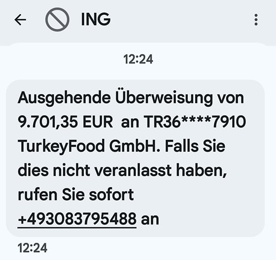 Screenshot: Kontotransaktion als Lockfalle bei ING