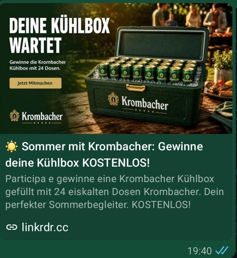 Screenshot: Fake-Gewinnspiel von Krombacher