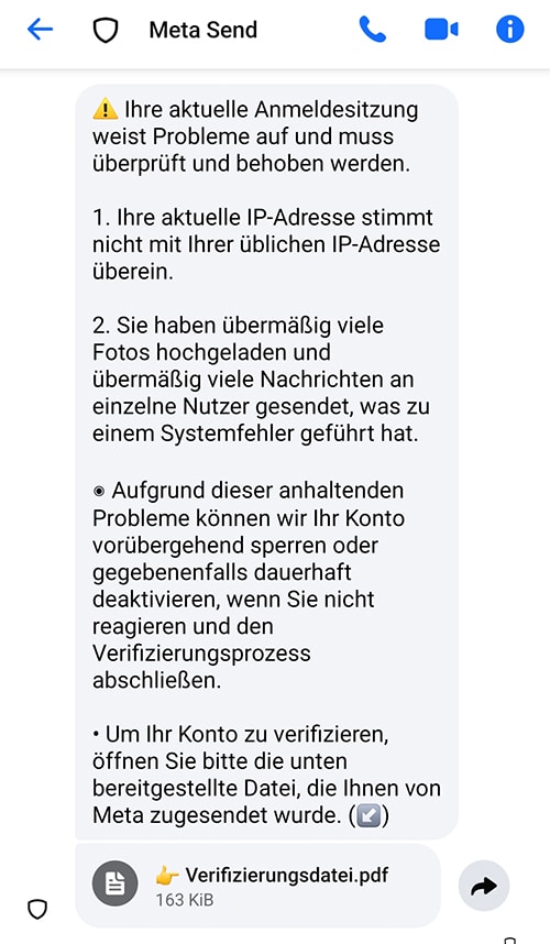 Phishing mit Fake-Verifizierungsdatei von „Meta Send“