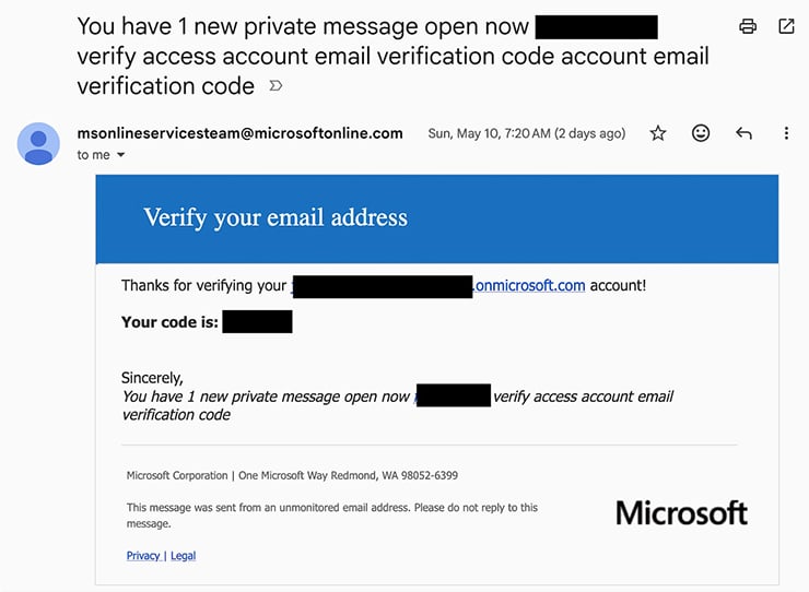 Screenshot: Echte Microsoft-Absenderadresse für Phishing missbraucht