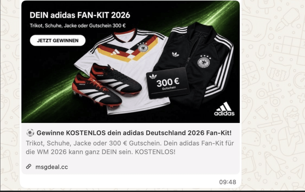 Krombacher, adidas, Puma: Echte Gewinnspiele via WhatsApp?