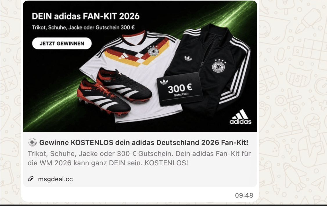 Krombacher, adidas, Puma: Echte Gewinnspiele via WhatsApp?