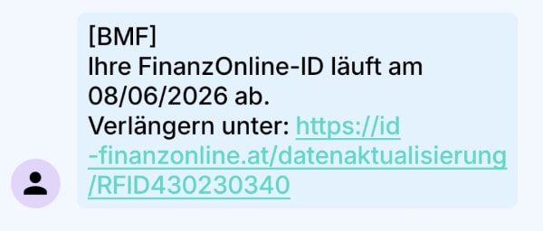 Screenshot: Fake-SMS zur FinanzOnline-ID