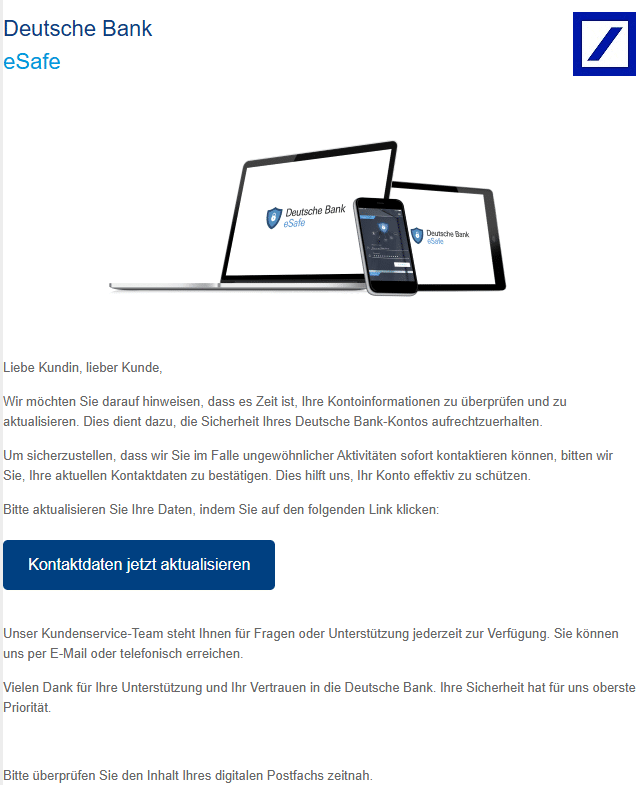 Screenshot: Phishing im Namen der Deutschen Bank