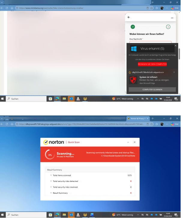 Screenshot: Fake-Virenwarnung im Namen von Norton