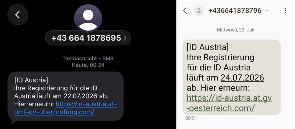 Screenshot: Phishing SMS im Namen von ID Austria