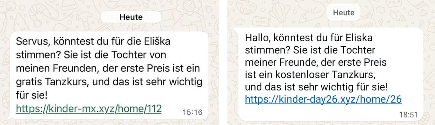 Screenshot: WhatsApp-Kontoübernahme: Abstimmung für „Eliška“