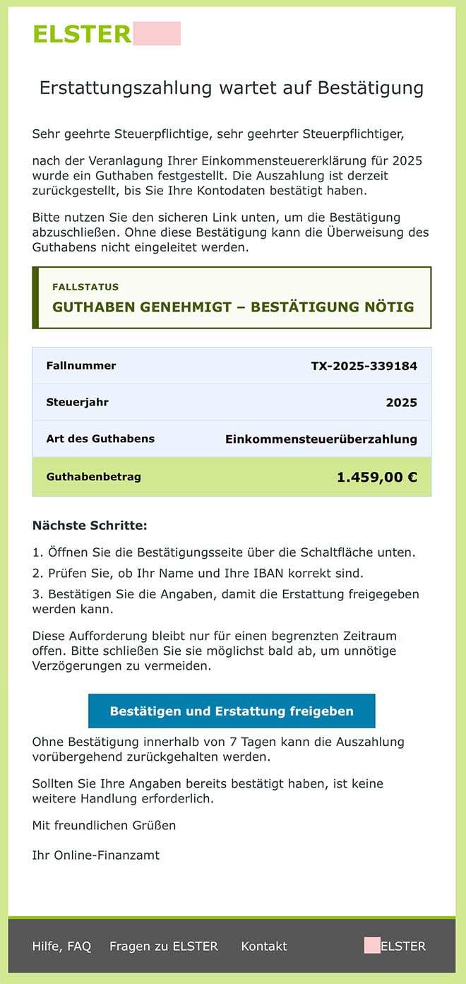 Gefälschte Steuererstattung bei ELSTER