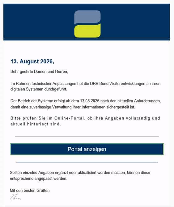Screenshot: Phishing im Namen der DRV
