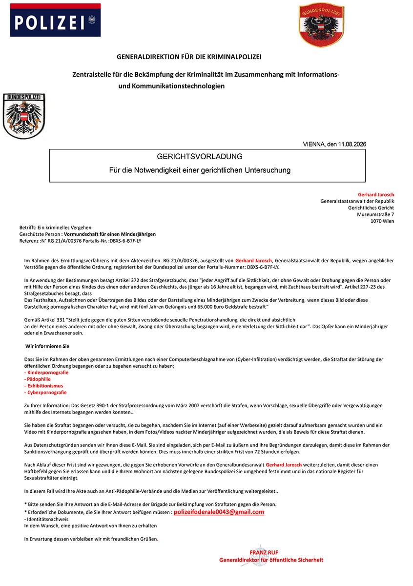 Screenshot: Fake-Mail von Bundeskriminalamt / Bundespolizei Österreich