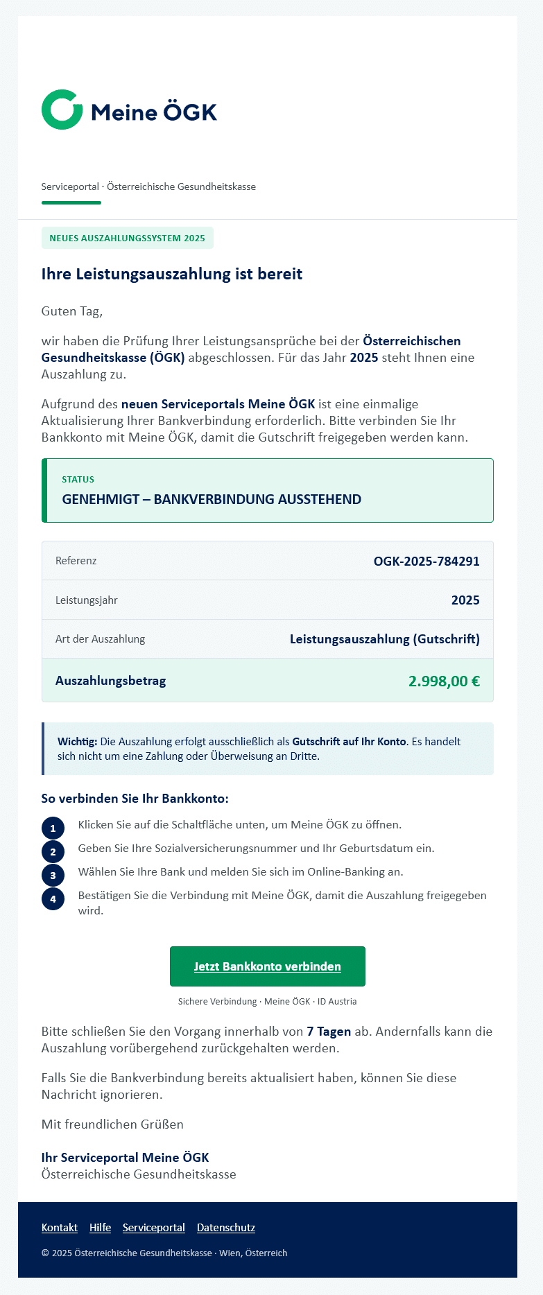 Gefälschte ÖGK-Mail verspricht 2.998 Euro: Was hinter der Betrugsseite steckt