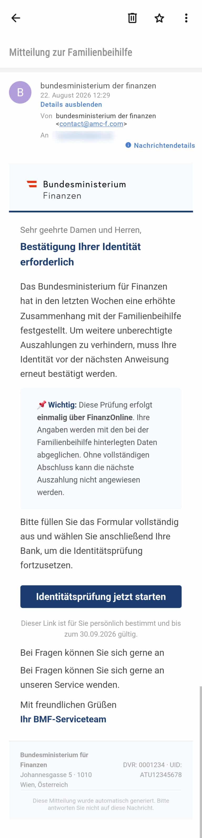 Identitätsprüfungs-Masche mit FinanzOnline