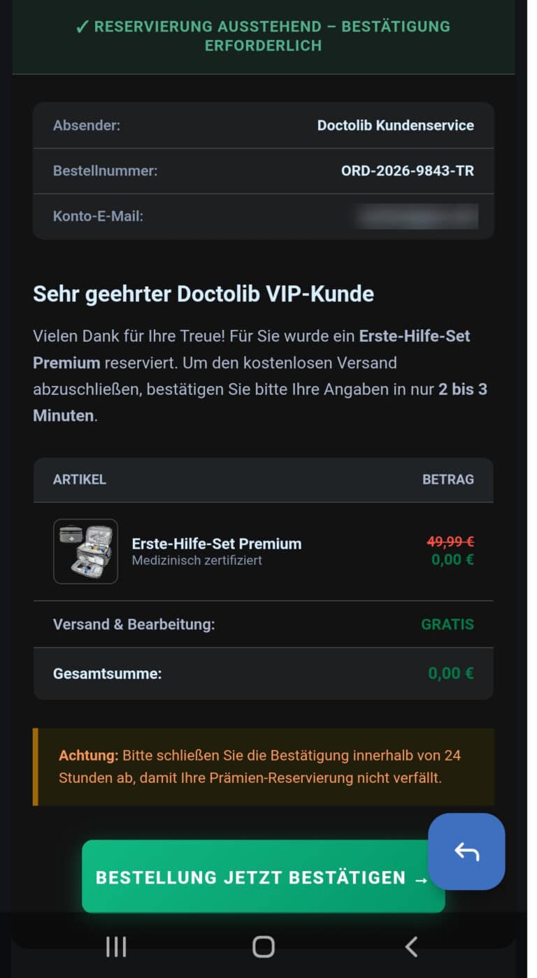 Datenklau über angebliches Doctolib Geschenk