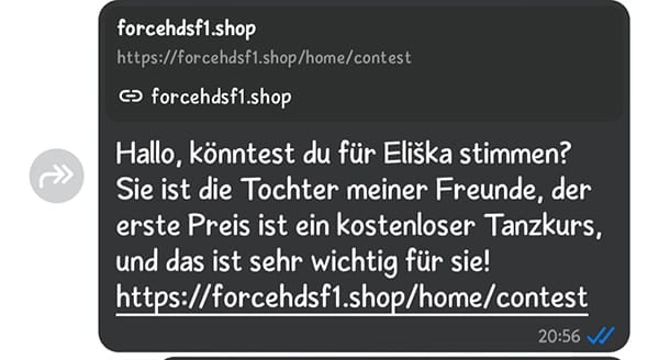 Screenshot: WhatsApp-Kontoübernahme per Abstimmung für „Eliška“