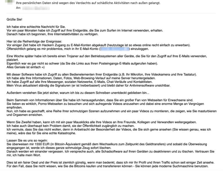 Bitcoin Forderung durch falschen Hacker