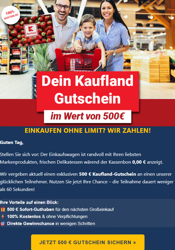 Screenshot: Datensammel-Masche mit Kaufland-Gutschein