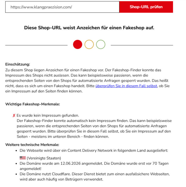Fakeshop Verdacht bei Klangpraezision
