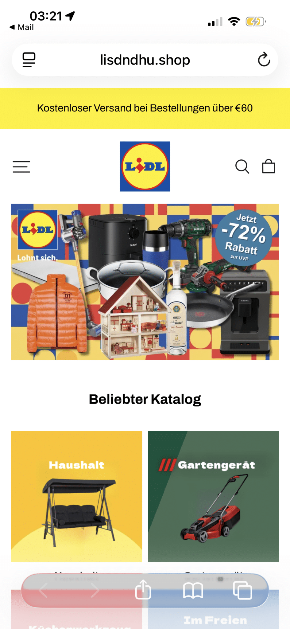 Screenshot: Fake Shop im Namen von LIDL