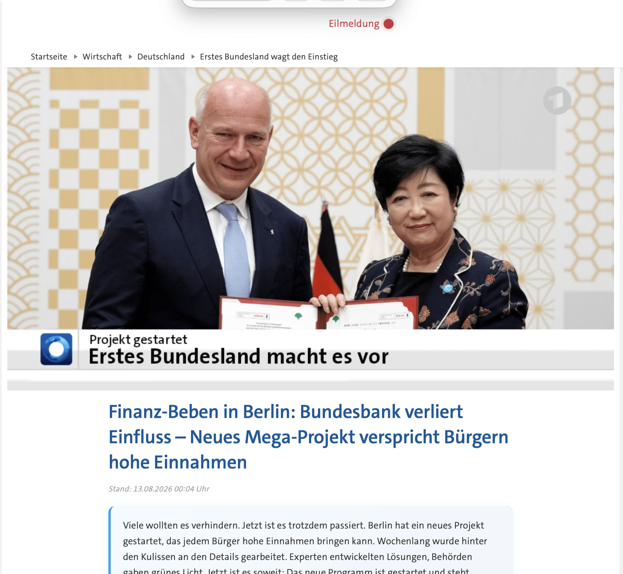 Screenshot: Fake-Artikel wirbt für Solenavio