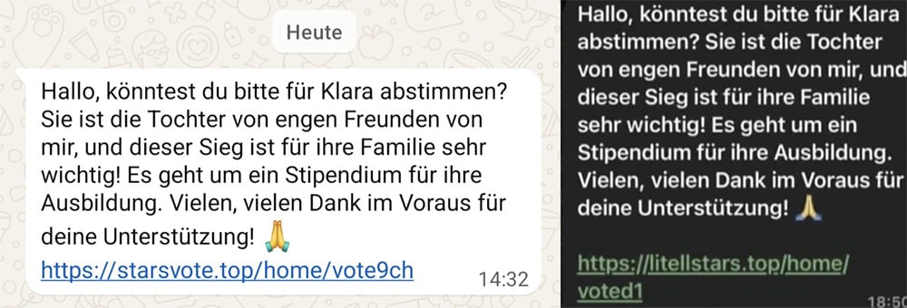 Screenshot: Abstimmung für „Klara“ führt zu WhatsApp-Übernahme