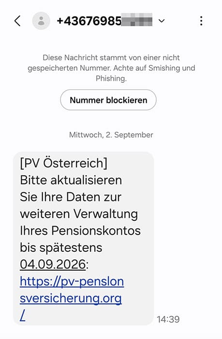 Screenshot: Fake-Datenabfrage von PV Österreich