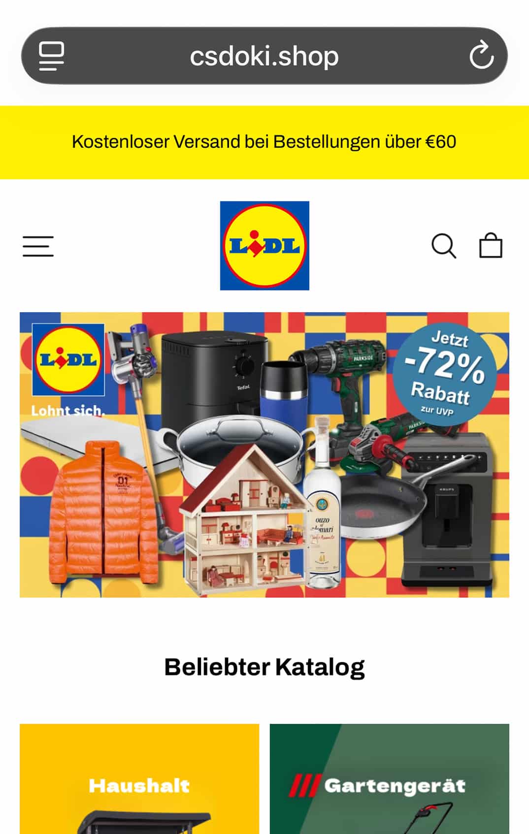 Screenshot: Zahlreiche Fake-Shops, die als Lidl auftreten