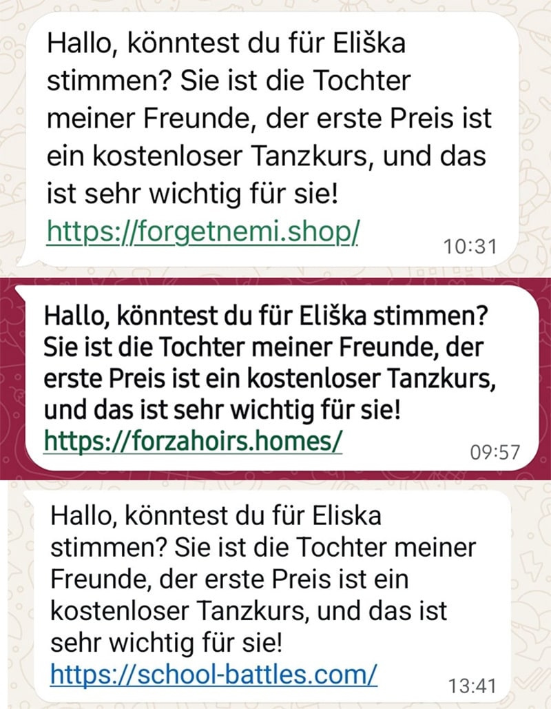 Screenshot: WhatsApp-Fake-Abstimmung für „Eliška“: Vorsicht vor Kontoübernahme