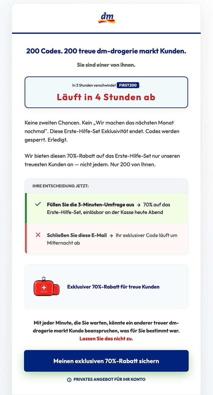 Screenshot: Exklusives Erste-Hilfe-Set von DM? Fake!