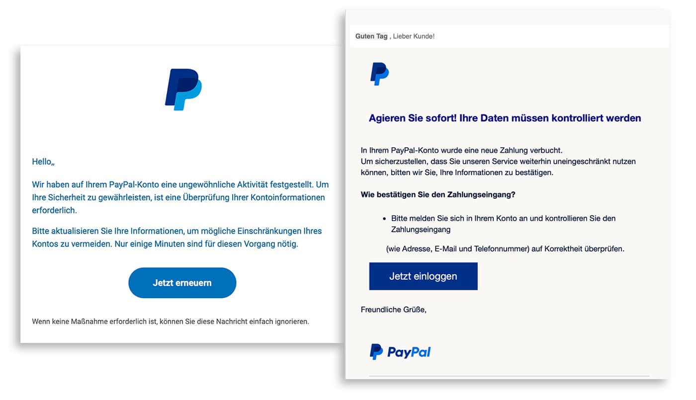 Screenshot: Mehrstufige Phishing-Falle im Namen von PayPal