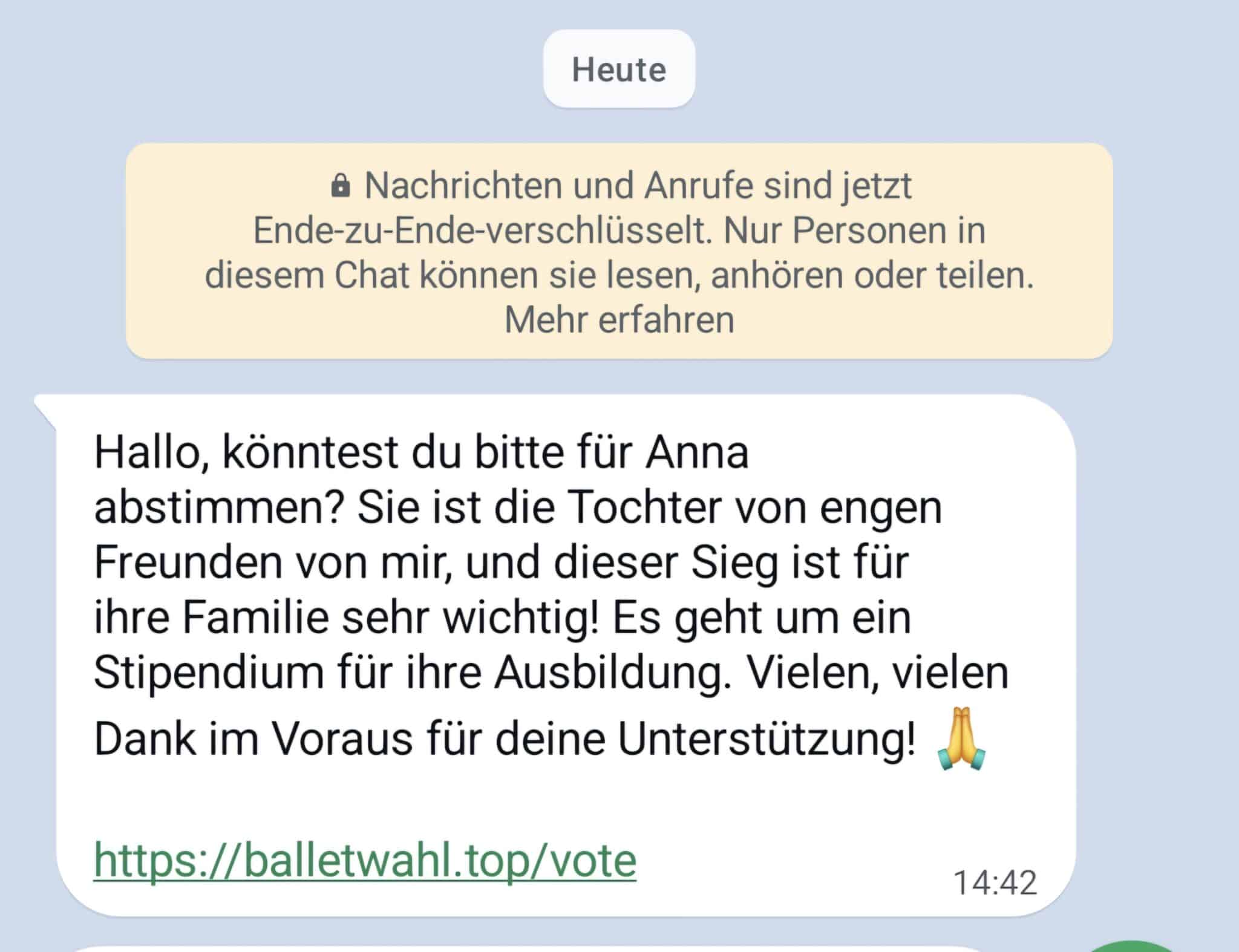 Screenshot: Warnung vor gefälschten Abstimmungen für Tanz- und Ballettwettbewerbe