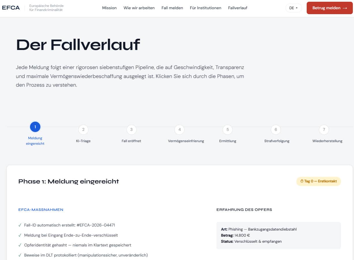 Screenshot: Betrug im Namen von EFCA