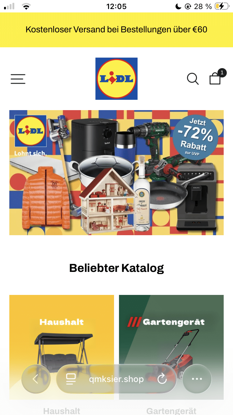 Screenshot: Lidl-Imitat lockt in Fake-Shop
