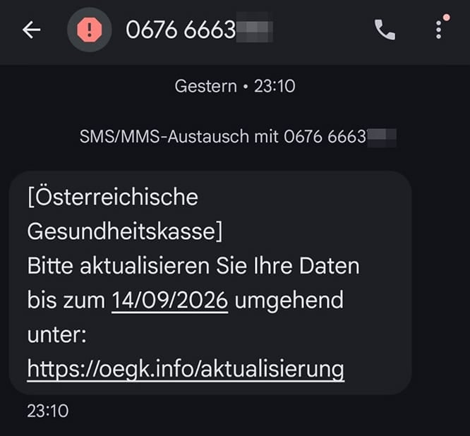 Screenshot: Fake-SMS von der ÖGK