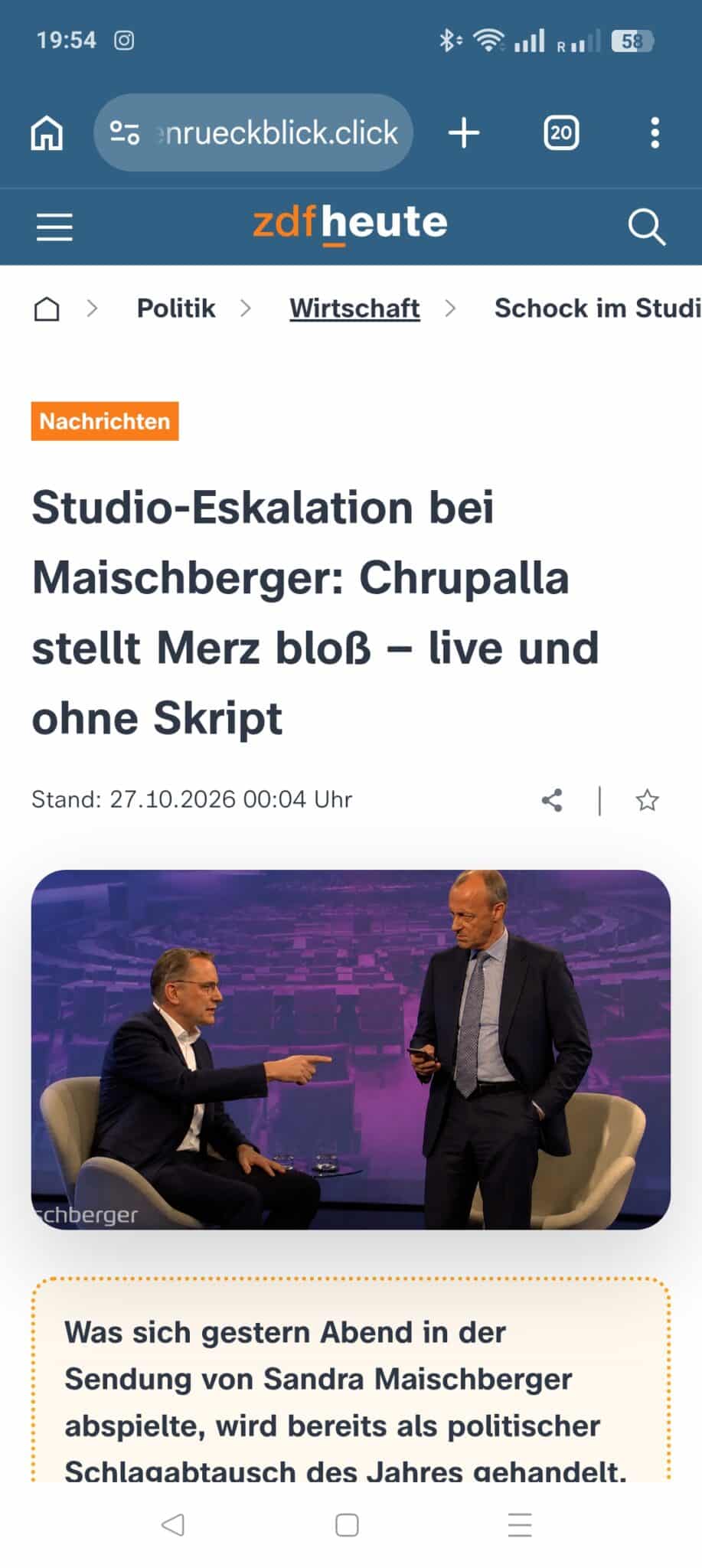 Screenshot: Fake-News-Seite mit ZDFheute-Logo