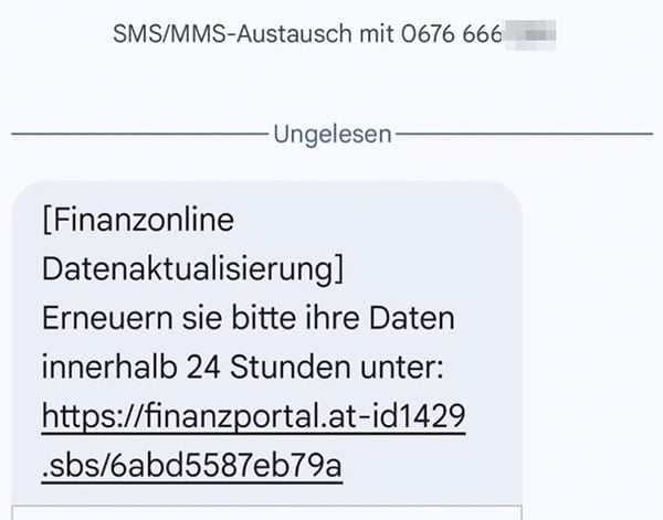 Screenshot: Phishing im Namen von FinanzOnline