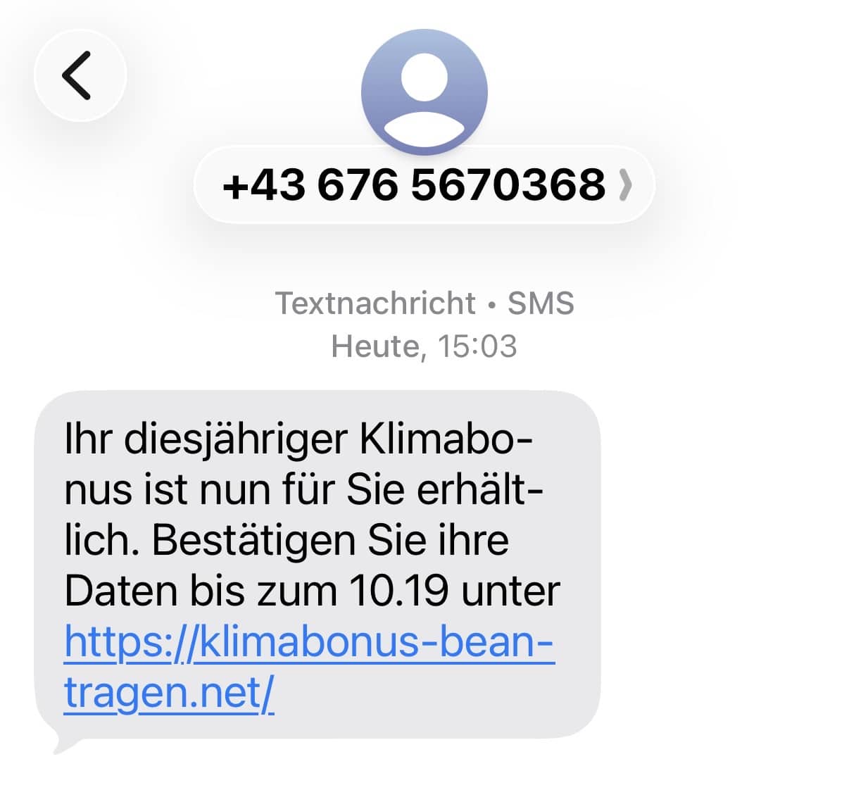 Screenshot: Fake-SMS zum Klimabonus