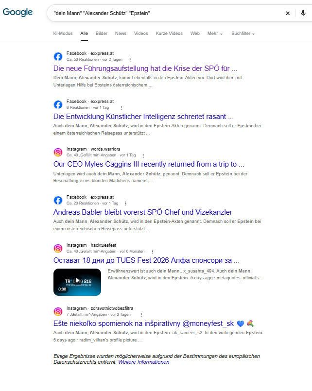 Google-Suchergebnisse zur wiederkehrenden Anrede „dein Mann“ in der zweiten Kommentarserie