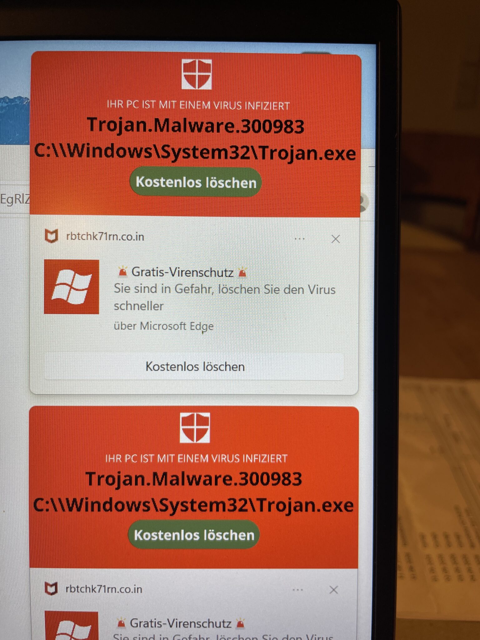 Screenshot: Fake-Virenschutz warnt vor Trojaner