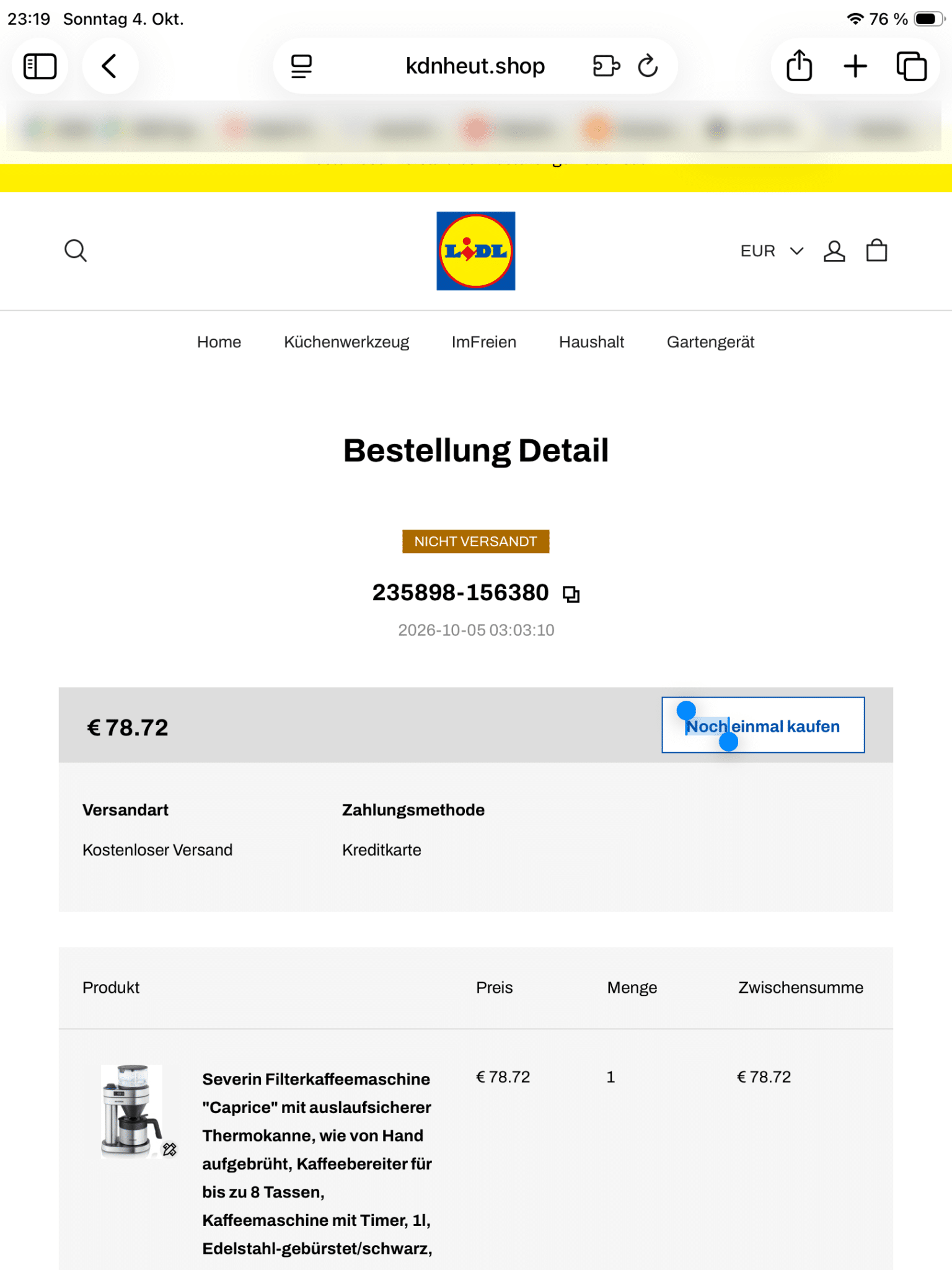 Screenshot: Phishing im Namen von LIDL