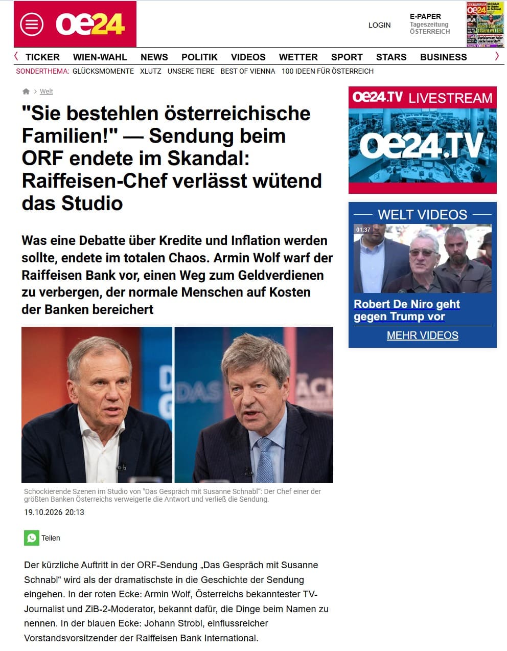 Screenshot: Fake-News-Seite mit OE24-Maske