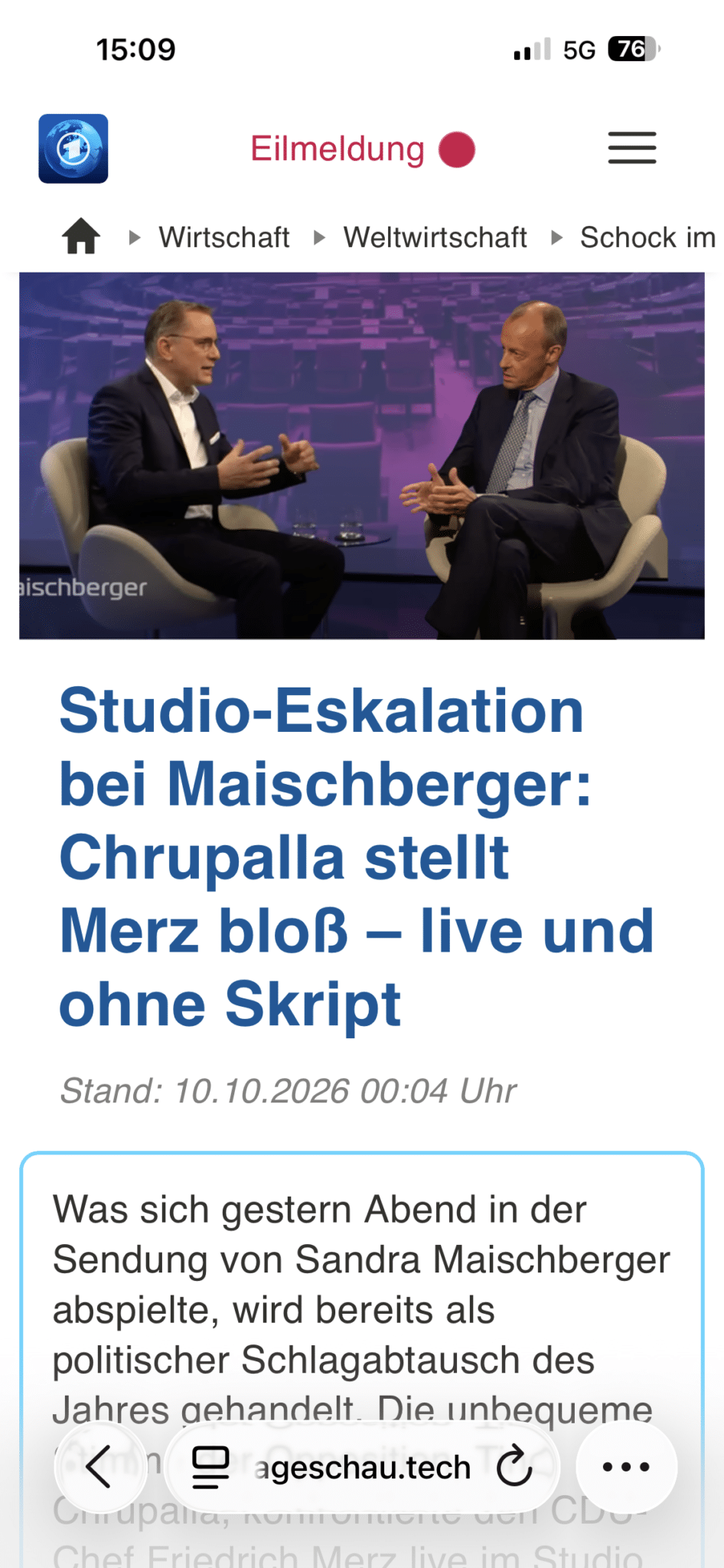 Screenshot: Fake-News-Seite im Namen von Tagesschau