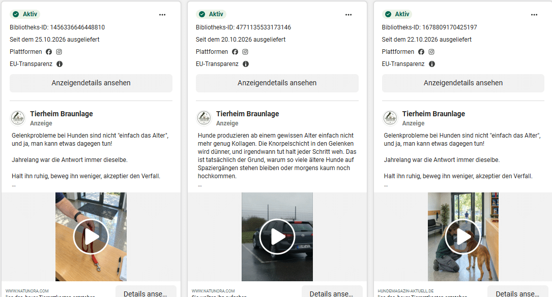Screenshot: Fake-Werbung von Tierheim Braunlage