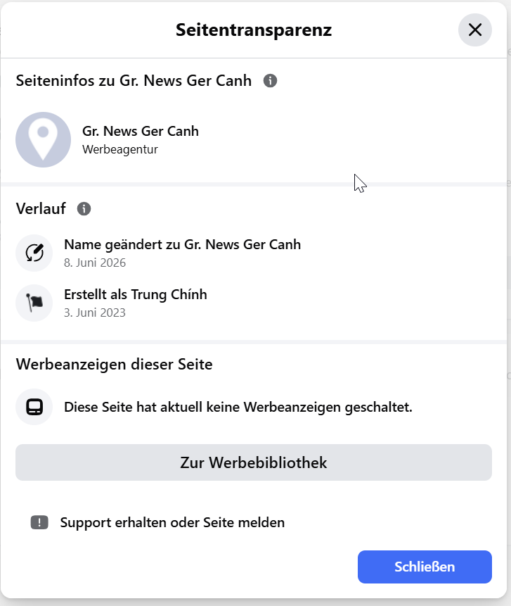Facebook-Seitentransparenz von Gr. News Ger Canh