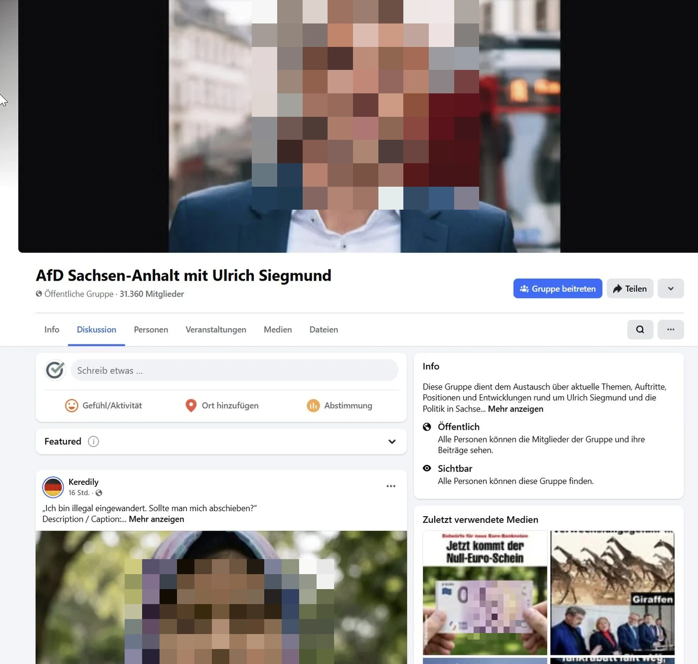 Ansicht einer der Gruppen bei Facebook mit einem Beitrag, in dem eine Formularzeile aus einer KI-Vorlage stehen geblieben ist.